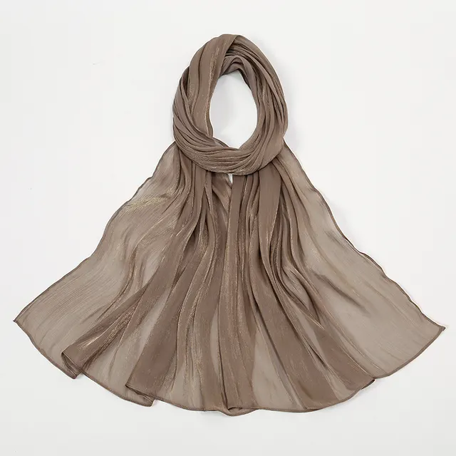 Breathable Bright Silk Chiffon Island Wrinkle Scarf Solid Color 4 Khaki - Shop at LoveMi