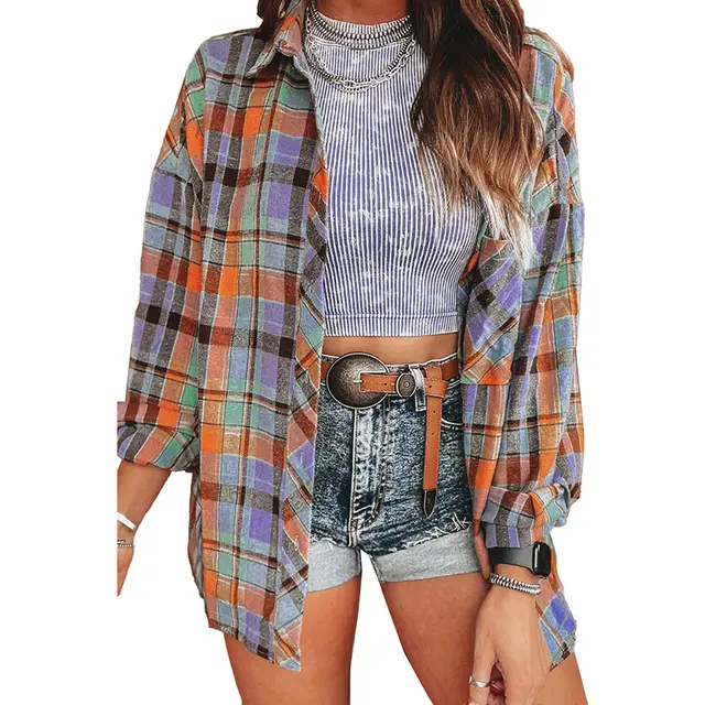Summer New Plaid Printed Long sleeved Top Women Lc2555262P1422 Style - Shop at LoveMi