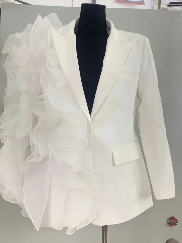 Fashion Irregular Stitching Net Falbala Suit Jacket White - Shop at LoveMi
