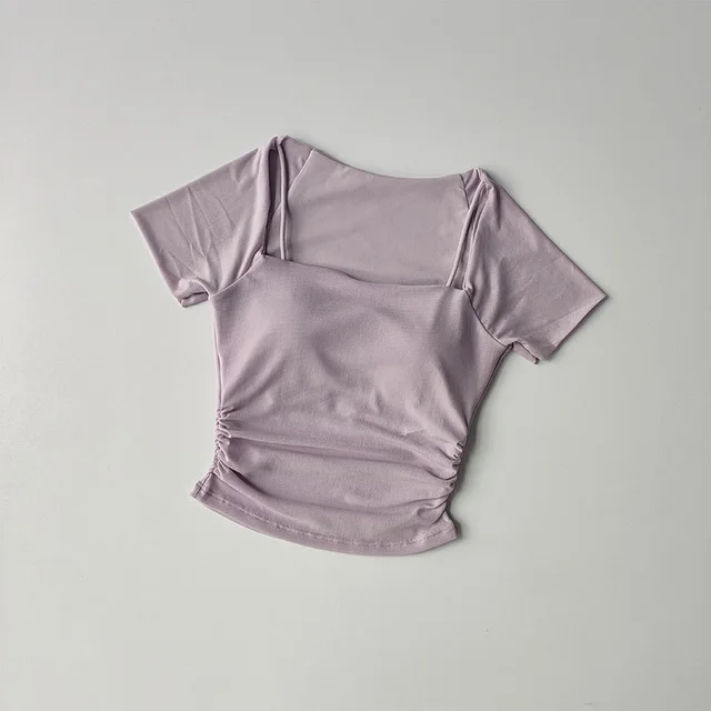 Fake Two piece Yoga Clothes Fixed Chest Pad Sports Top Pink Purple - Shop at LoveMi
