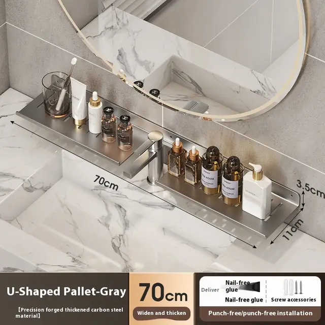 Non Perforated U shaped Storage Rack For Household Bathroom Gray 70Cmu Type - Shop at LoveMi