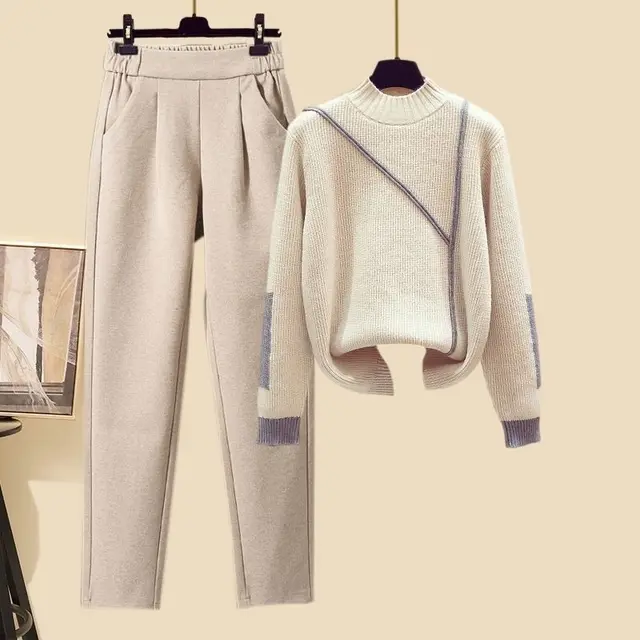 New Women's Thickened Vest Turtleneck Knitting Sweater Baggy Pants Three piece Set Two Set Of 2 - Shop at LoveMi