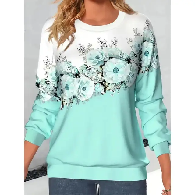 Women's Clothing Round Neck Long Sleeve Flower 3D Printed Pullover Sweatshirt Jy231028101 - Shop at LoveMi