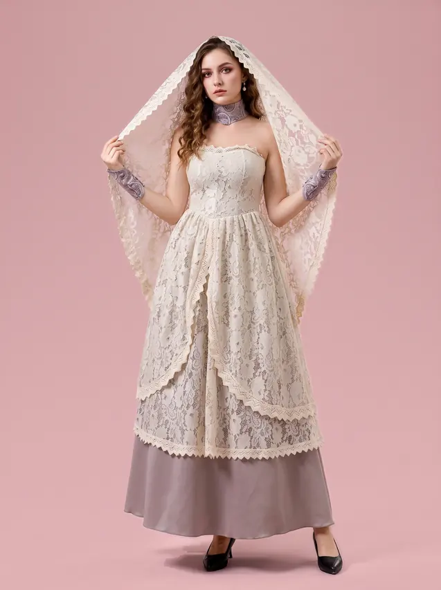 Ghost Bride Costume Lace Dress for Women Ivory and Gray White Lace - Shop at LoveMi