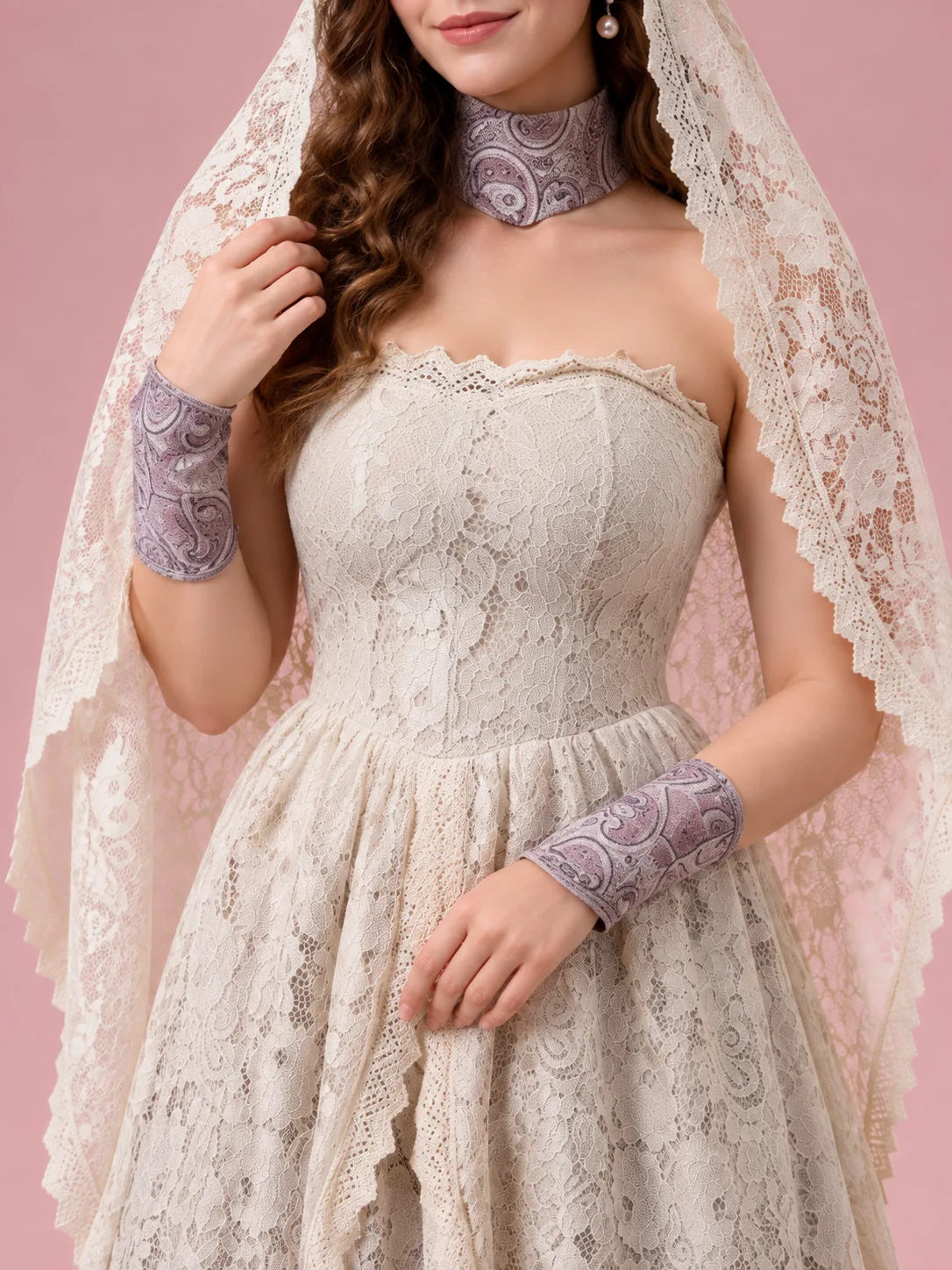 Ghost Bride Costume Lace Dress for Women - Ivory and Gray - View 3