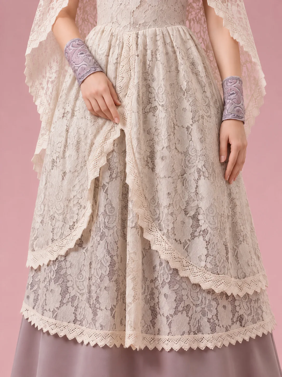 Ghost Bride Costume Lace Dress for Women - Ivory and Gray - View 4