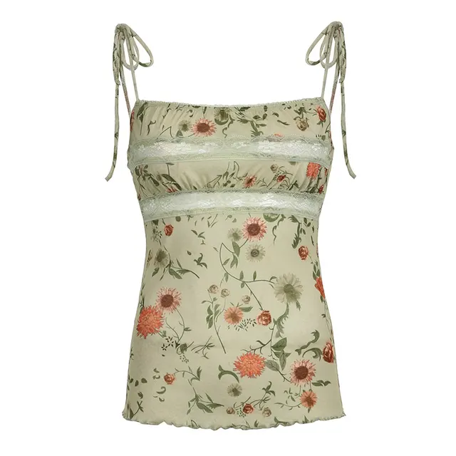 Off neck Strap Design Sense High Waist Crimp Skirt Hemline Type Lace up Vest Green - Shop at LoveMi
