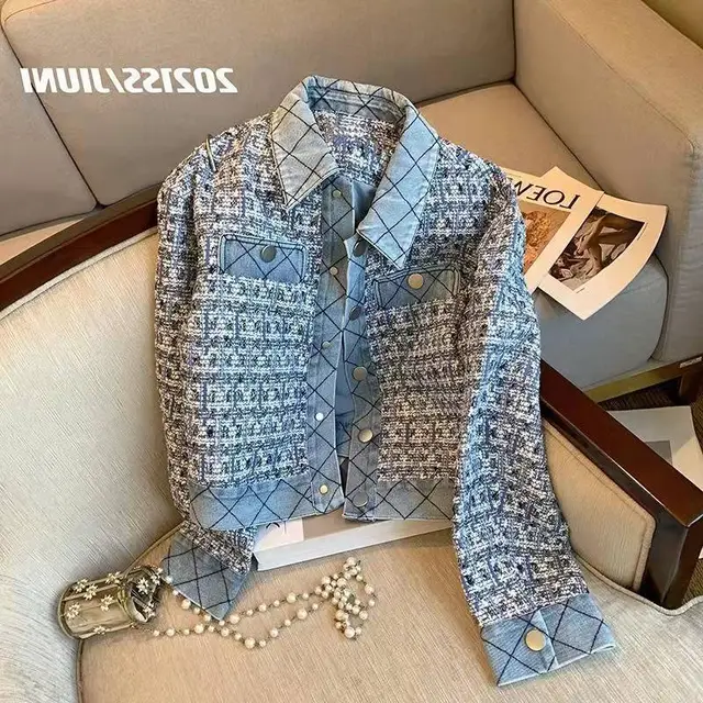 Blue Tweed French Socialite Short Temperamental Top Blue - Shop at LoveMi