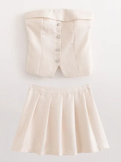 European And American Style Chic Chanel style Tube Top Skirt Two piece Set Suit - Shop at LoveMi