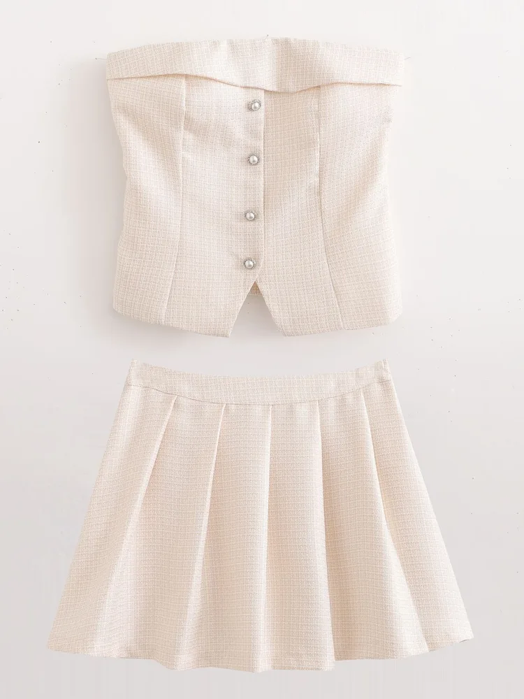 European And American Style Chic Chanel style Tube Top Skirt Two piece Set Suit - Shop at LoveMi