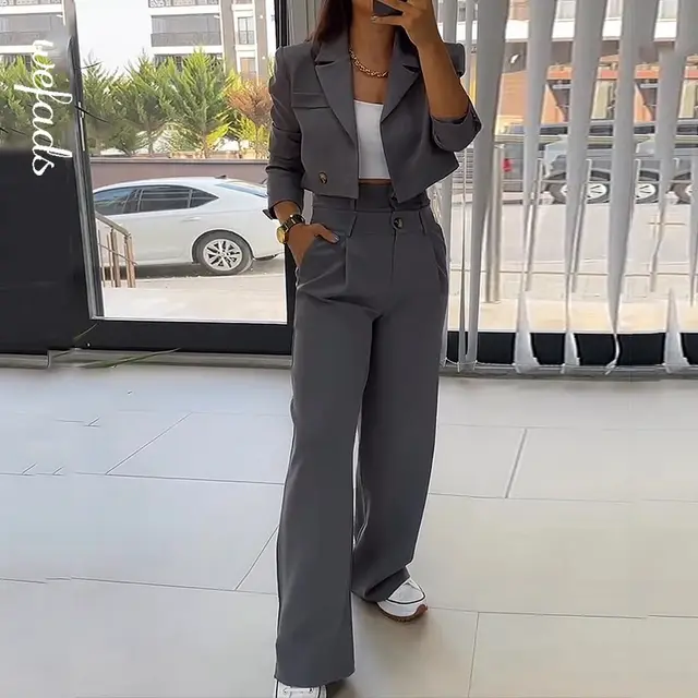 Women's Fashion Tops Casual Pants Suit Gray - Shop at LoveMi