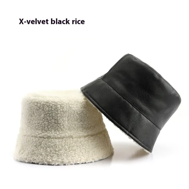Personalized Women's Spring And Autumn Double sided Solid Color Leather Bucket Hat Outdoor Sports Black Rice - Shop at LoveMi