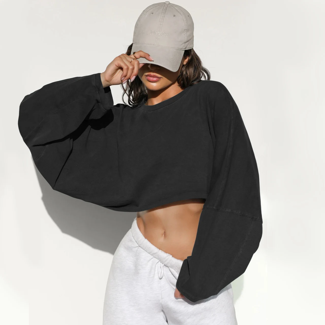 Round Neck Sweater European And American Women's Short Sports Bottoming Shirt - Reactive Black