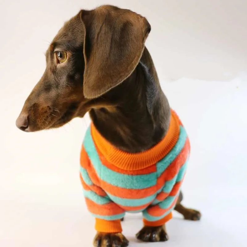 Dog Cat Pet Clothes Casual Sweatshirt Orange Red Blue Stripes - Shop at LoveMi