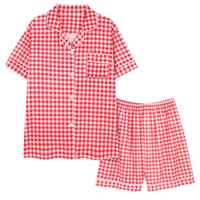 Pajamas Women's Suit Short Sleeve Shorts Red Small Plaid - Shop at LoveMi