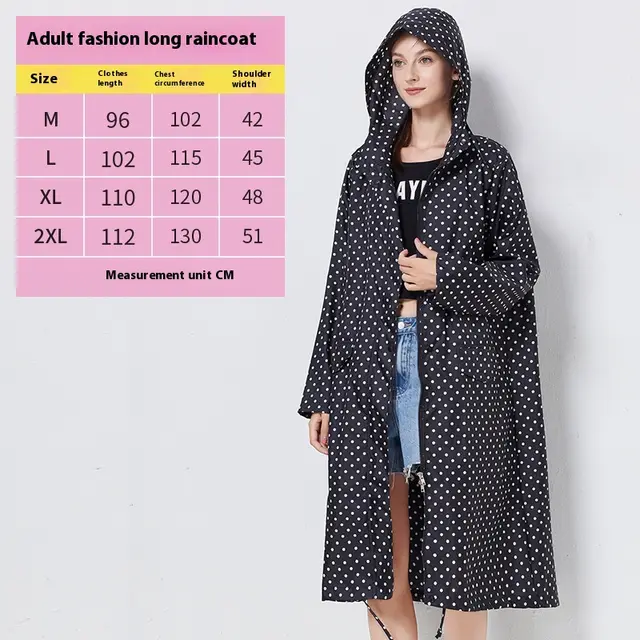 Raincoat Mid length Windproof Outdoor Poncho Tide Black And White Dots - Shop at LoveMi