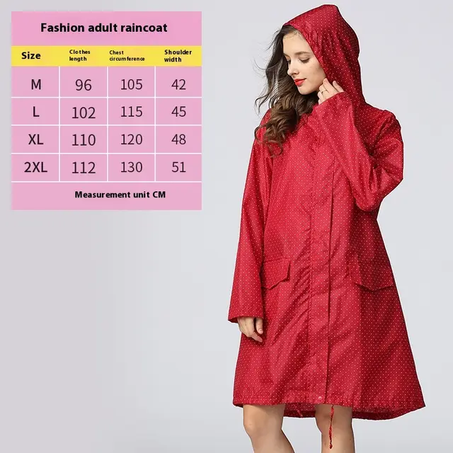 Raincoat Mid length Windproof Outdoor Poncho Tide Red And White Dots - Shop at LoveMi