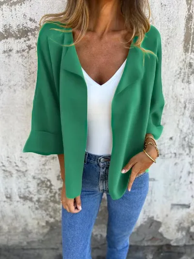 Fashion European And American Style Round Neck 34 Sleeves Short Cardigan Green1 - Shop at LoveMi
