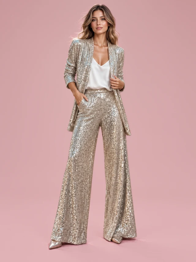 Fashion Sequin All match Small Suit Suit Silvery Pants - Shop at LoveMi