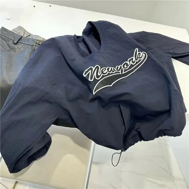 Fashion Letter Embroidery Rush Sweater Women's Autumn Loose Navy Blue - Shop at LoveMi