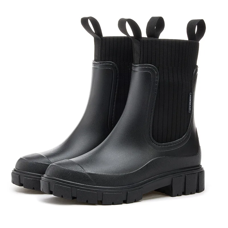 Wear resistant Height Increasing Waterproof Non slip Outdoor Wearable Elastic Band Women's Rain Boots Black - Shop at LoveMi