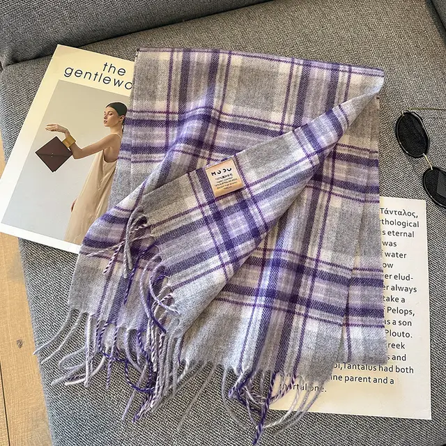 Pure Wool Plaid Scarf British Classic Black And Purple - Shop at LoveMi