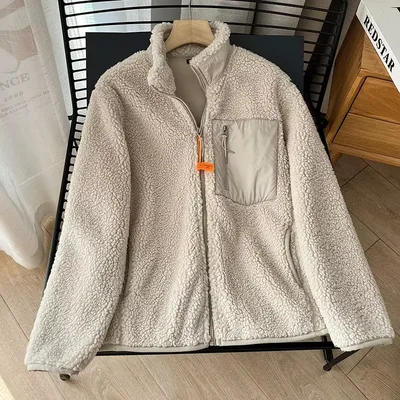 Couple's Autumn And Winter New Loose Zip Windproof Lamb Wool Coat For Women 460331 New Beige - Shop at LoveMi
