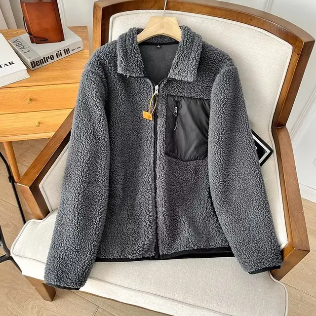 Couple's Autumn And Winter New Loose Zip Windproof Lamb Wool Coat For Women 460331 New Gray - Shop at LoveMi
