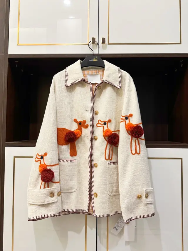 Embroidery Heavy Work Hemp Jacket Jacket Apricot - Shop at LoveMi