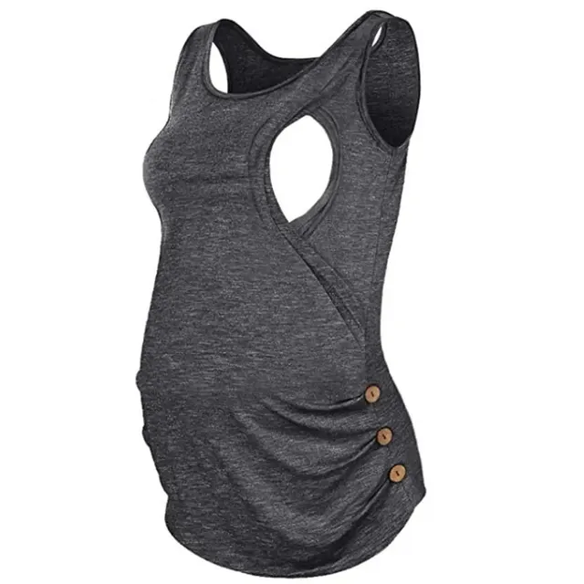 Sleeveless Solid Color Round Neck Button Vest Pregnant Women Breastfeeding Top Gray - Shop at LoveMi