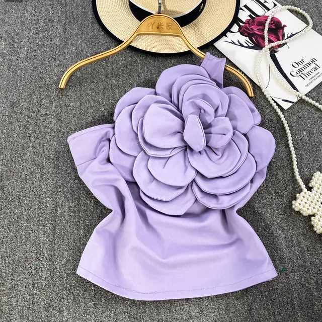 Pure Desire Three dimensional Large Flower Diagonal Collar One shoulder Top Purple - Shop at LoveMi