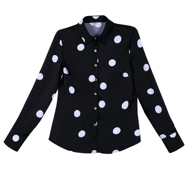 Spring And Autumn Long Sleeve Shirt Women's Korean style Fashionable Chiffon Shirt Black And White Polka Dot Printed Shirt Bottoming Shirt Top Black - Shop at LoveMi