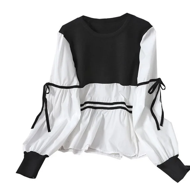 Striped Top Drawstring Long Sleeve Inner Wear Loose Shirt Black - Shop at LoveMi