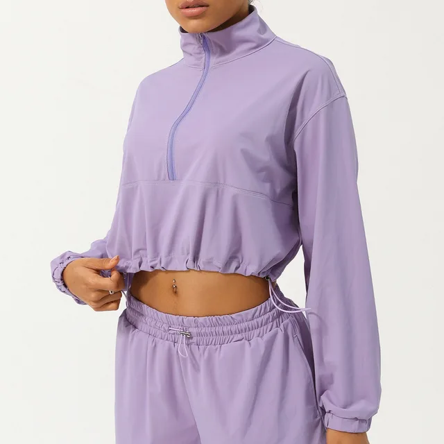 Summer Half Zipper Turtleneck Sun Protection Yoga Clothes Coat Lavender - Shop at LoveMi