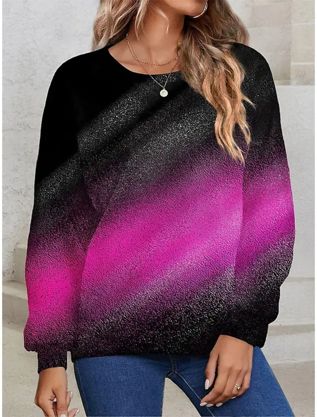 Women's Round neck Long Sleeve Gradient Sequin Long Sleeve Loose Sweatshirt 5Color - Shop at LoveMi