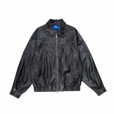 Japanese Retro Motorcycle Leather Jacket Loose High Street Black - Shop at LoveMi