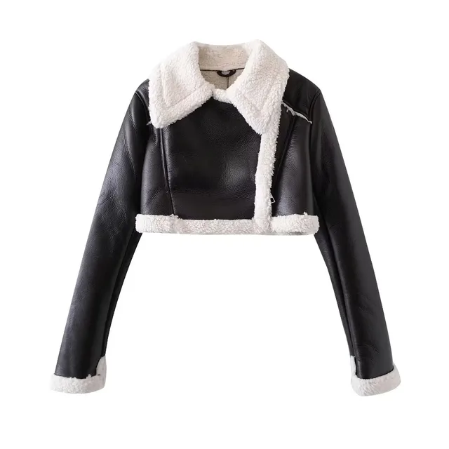 Fur Integrated Short Street Motorcycle Clothing Coat Black - Shop at LoveMi