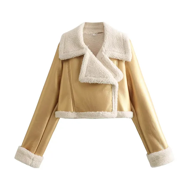 Fur Integrated Short Street Hot Girl Motorcycle Clothing Coat Gold - Shop at LoveMi