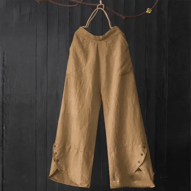 High Waist Plus Size Loose Pockets Button Women's Casual Pants Yellow - Shop at LoveMi
