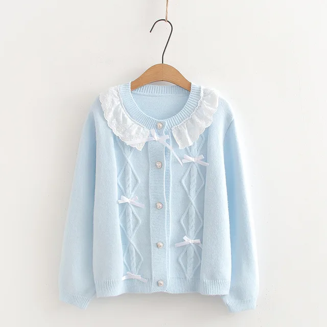 Bow Lace Trim Patchwork Top Women Light Blue - Shop at LoveMi