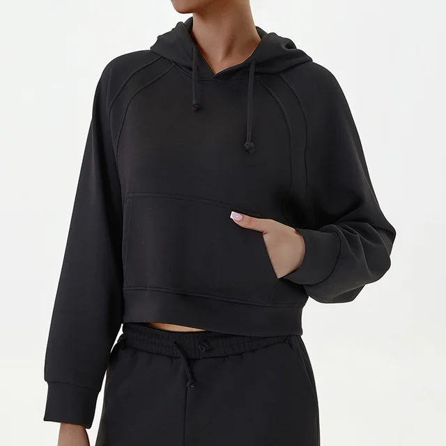 Fashion Casual Exercise Sweater Hooded Loose Top Black - Shop at LoveMi