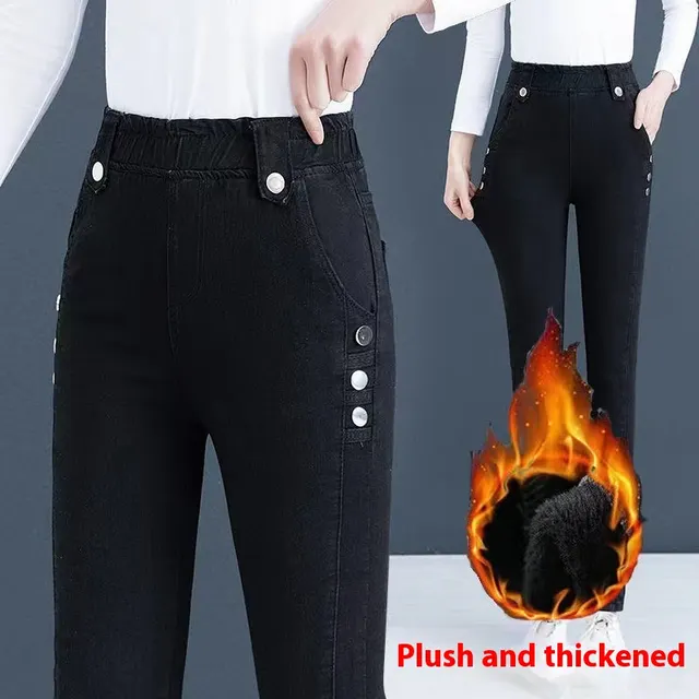 Slim Fit Slimming All matching Warm Elastic Waist Pencil Pants Black Plus Velvet - Shop at LoveMi