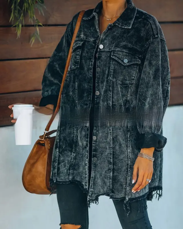 Washed Corduroy Cotton Vintage Jacket Nostalgic Black - Shop at LoveMi