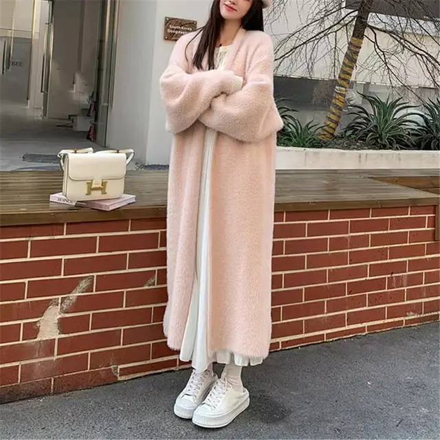 Long Below The Knee Sweater Cardigan For Women Pink - Shop at LoveMi