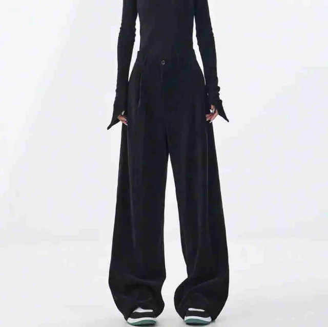 Fashion Casual Complex Baggy Straight Trousers Black - Shop at LoveMi