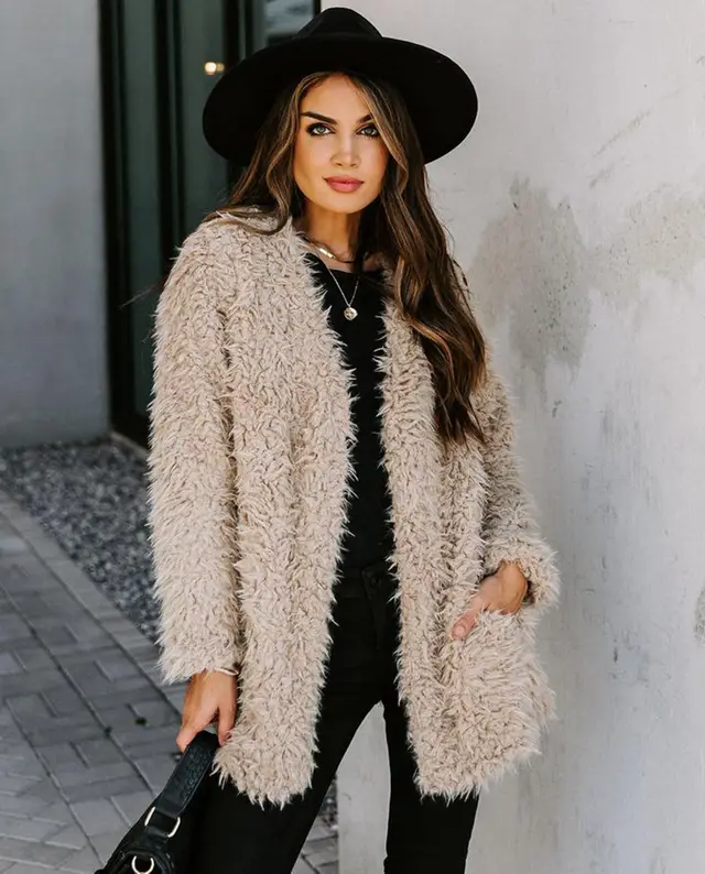 Woolen Yarn Autumn Winter Coat Coat For Women Khaki - Shop at LoveMi