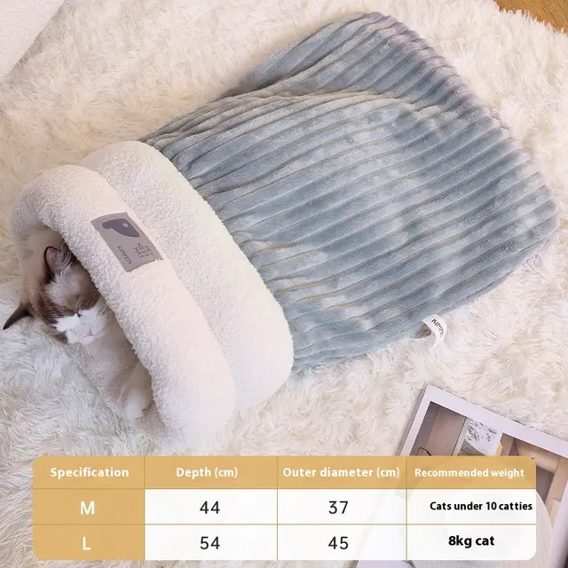Pet Sleeping Bag Winter Warm Soft Plush Semi Enclosed Cat Nest Sleeping Bag Home Cat And Dog Comfortable Bed Accessories Gray - Shop at LoveMi
