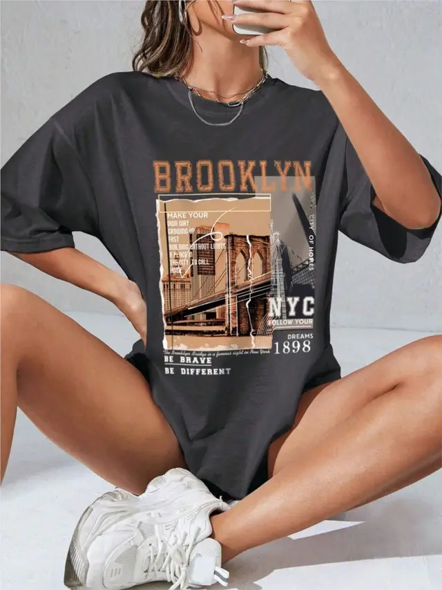 Spring Women's Cotton T shirt Letter Short Sleeve Darkgray - Shop at LoveMi