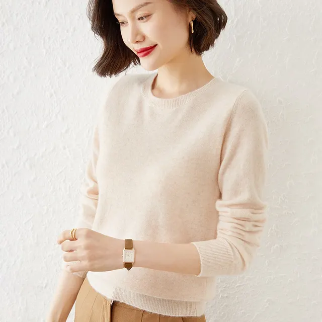 Round Neck Bottoming Shirt Long Sleeve Pullover Beige - Shop at LoveMi