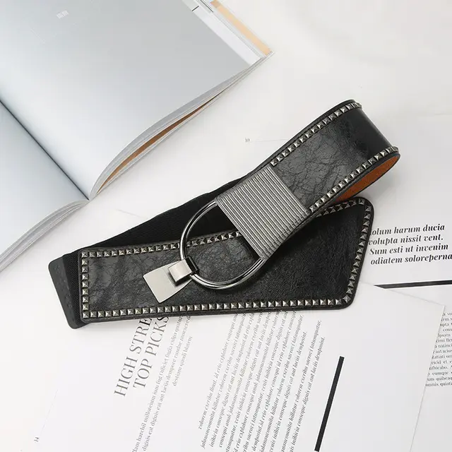 Rivet Belt Female Accessories Fashion All match Personality Elastic Waist Seal Black S Yards - Shop at LoveMi